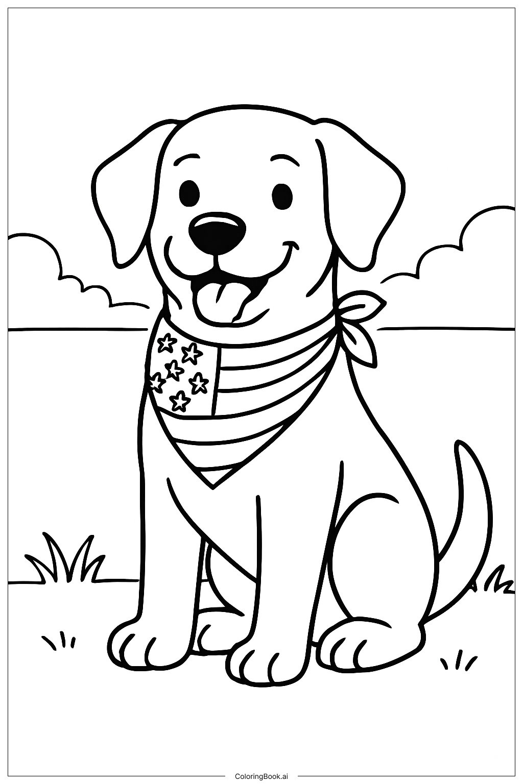  美国国旗狗狗头巾填色页 