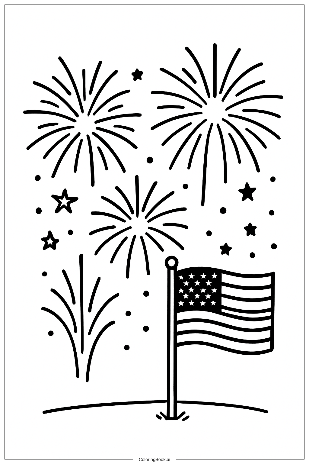  美国国旗烟花填色页 