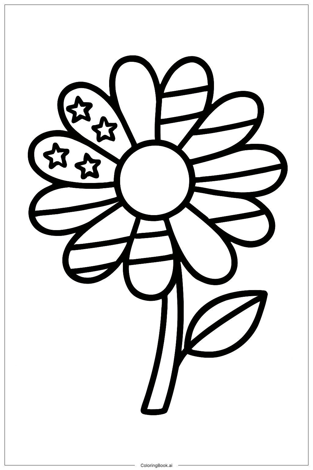  美国国旗花朵填色页 