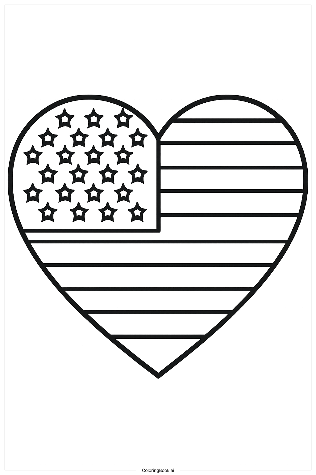  美国国旗心形填色页 