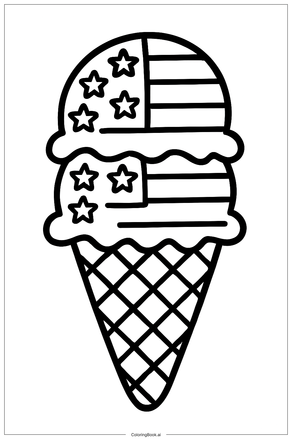  美国国旗冰淇淋填色页 
