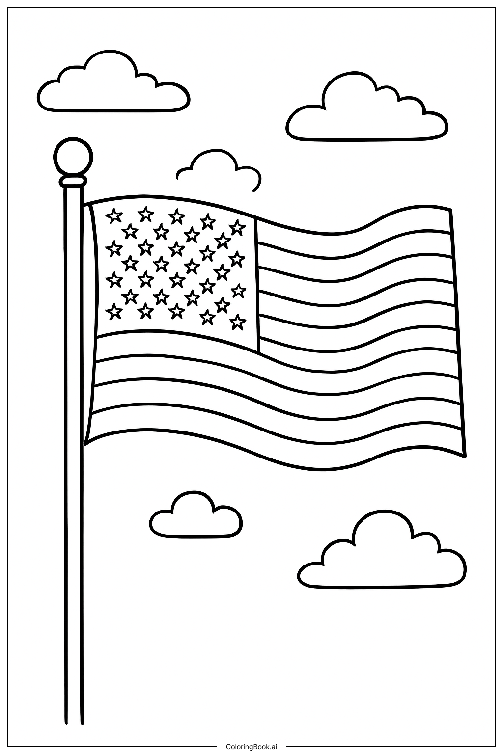  杆上的美国国旗填色页 