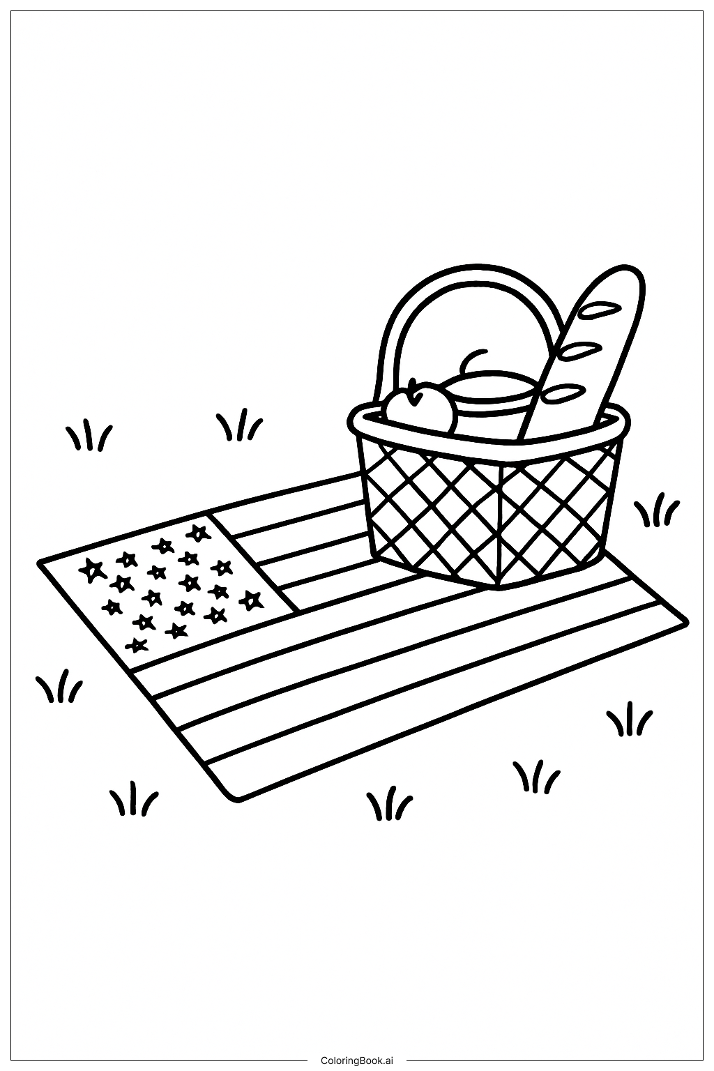  美国国旗野餐填色页 