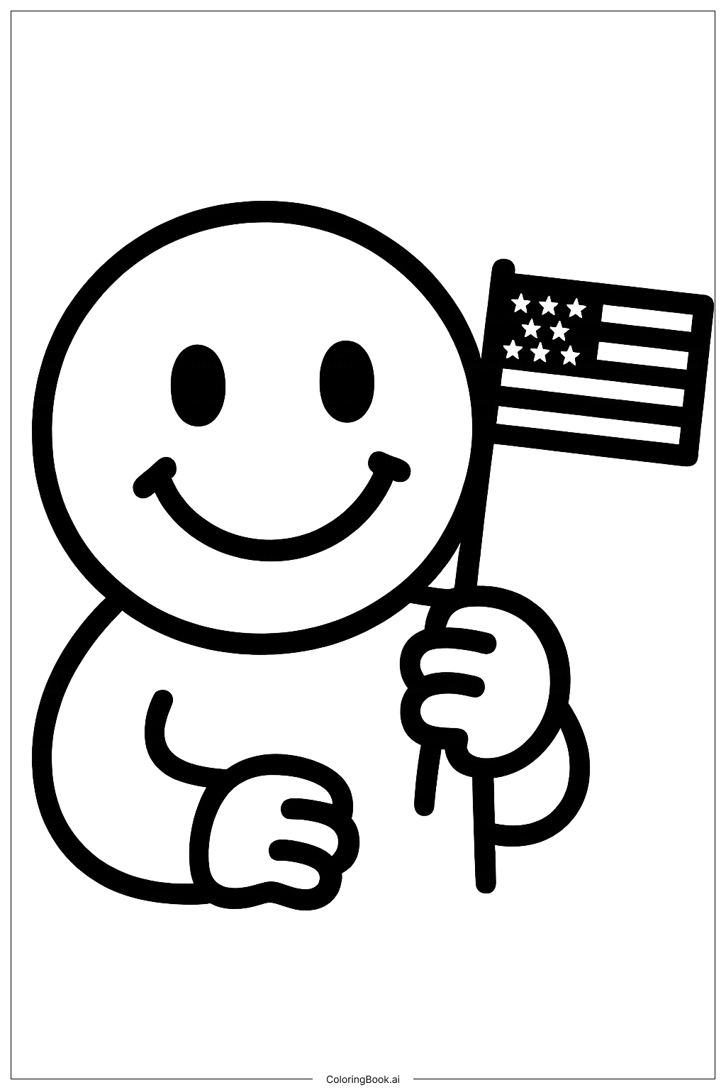  美国国旗笑脸填色页 