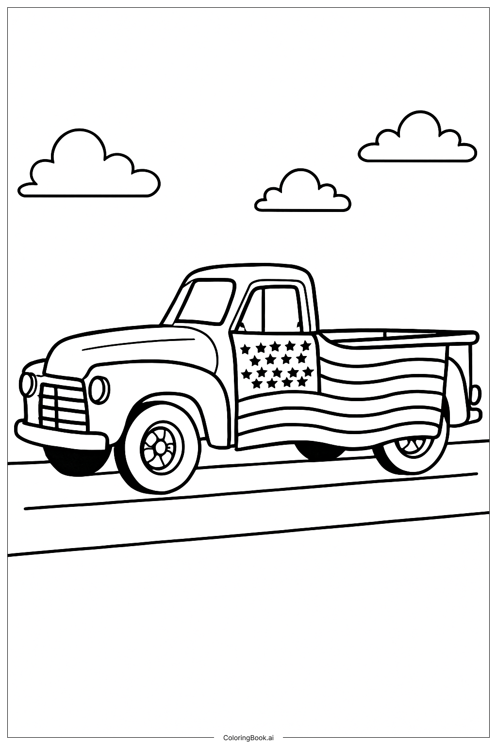  Page de coloriage Camion drapeau des États-Unis 