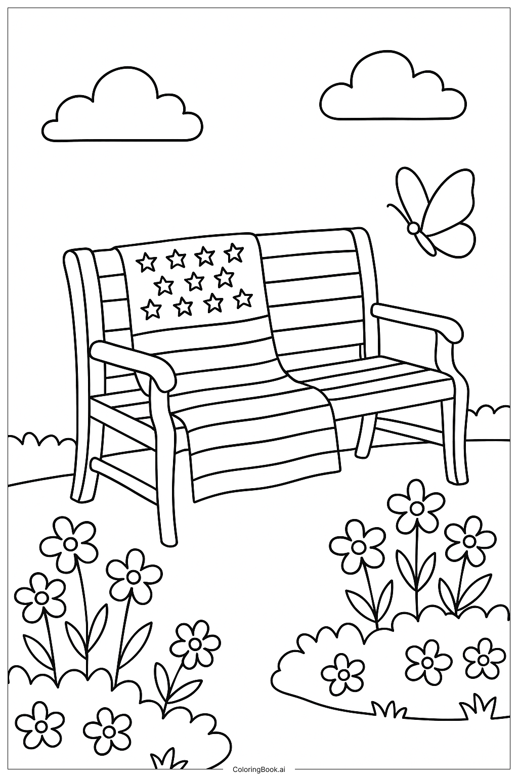  USA Gartensitzbank Ausmalseite 