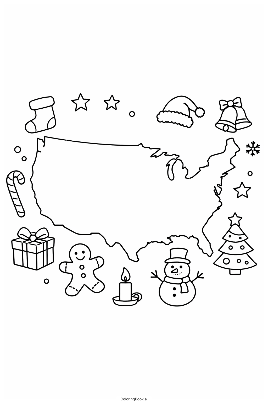  USA Map Holiday Map Coloring Page 