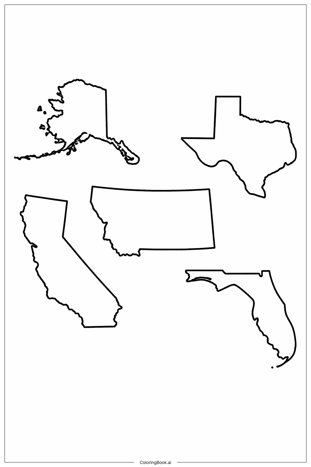  USA Map Large States Coloring Page 
