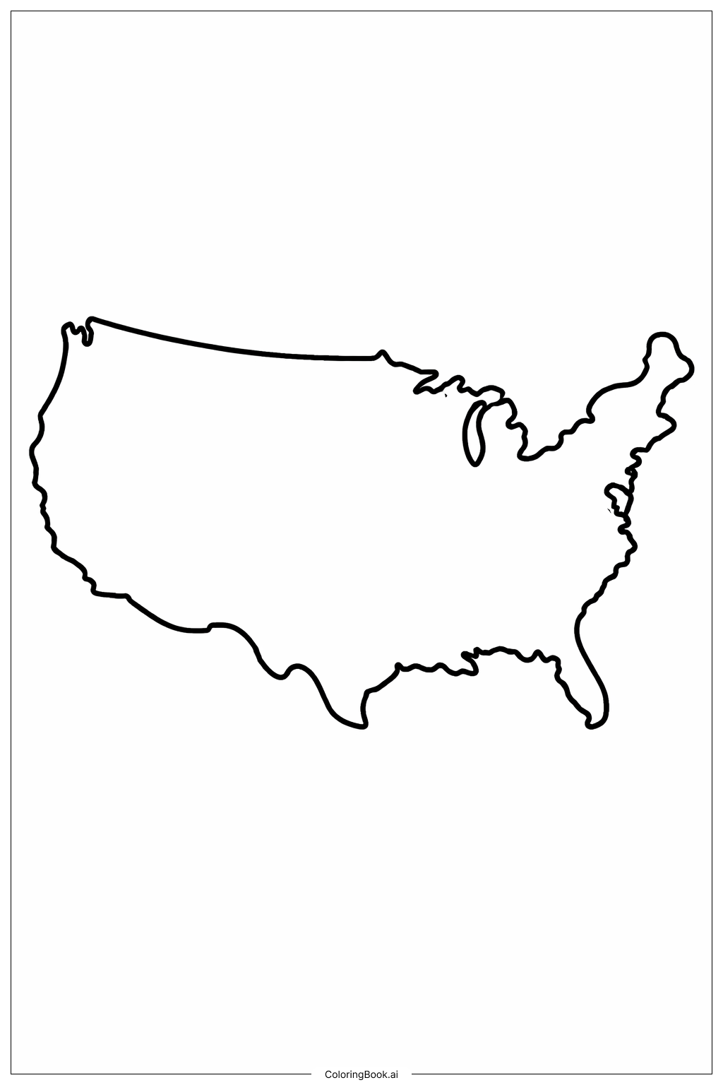 USA Map Simple Coastline Coloring Page 