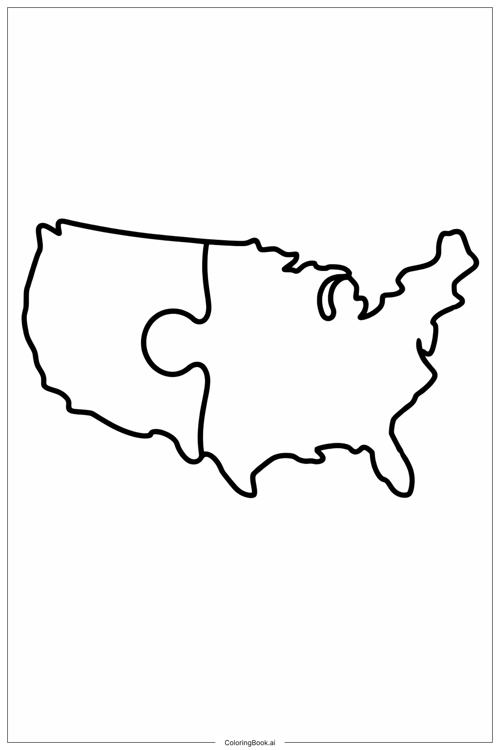  USA Map Simple Puzzle Coloring Page 