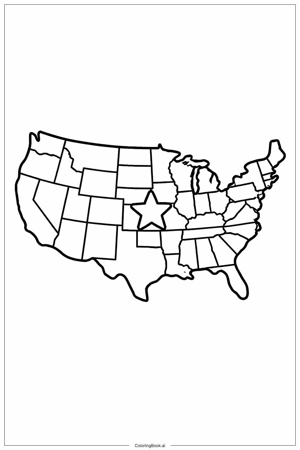  USA Map Single Star Coloring Page 