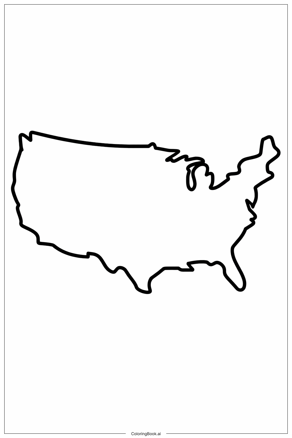  USA Map Thick Lines Coloring Page 