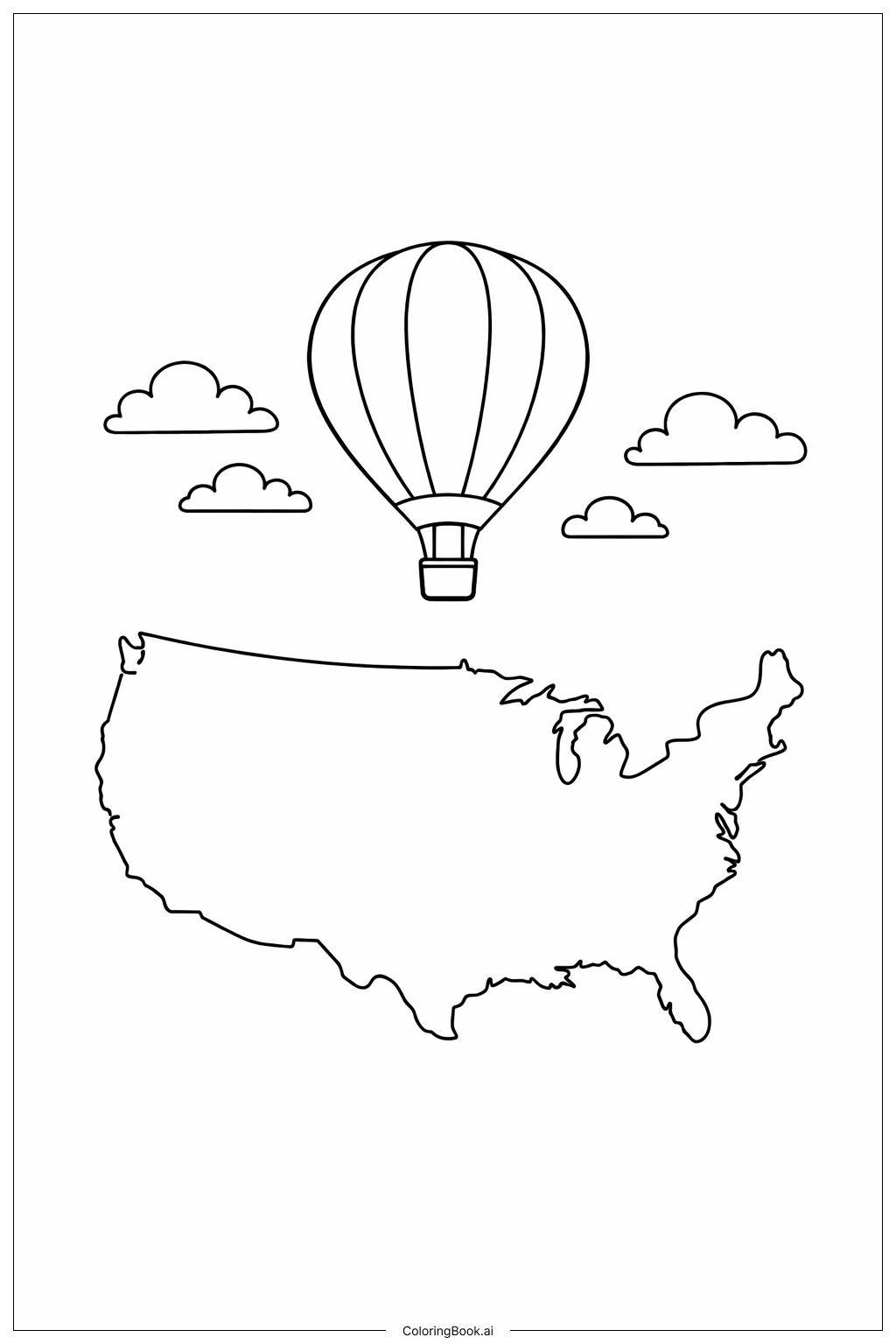  USA Map With Balloon Coloring Page 