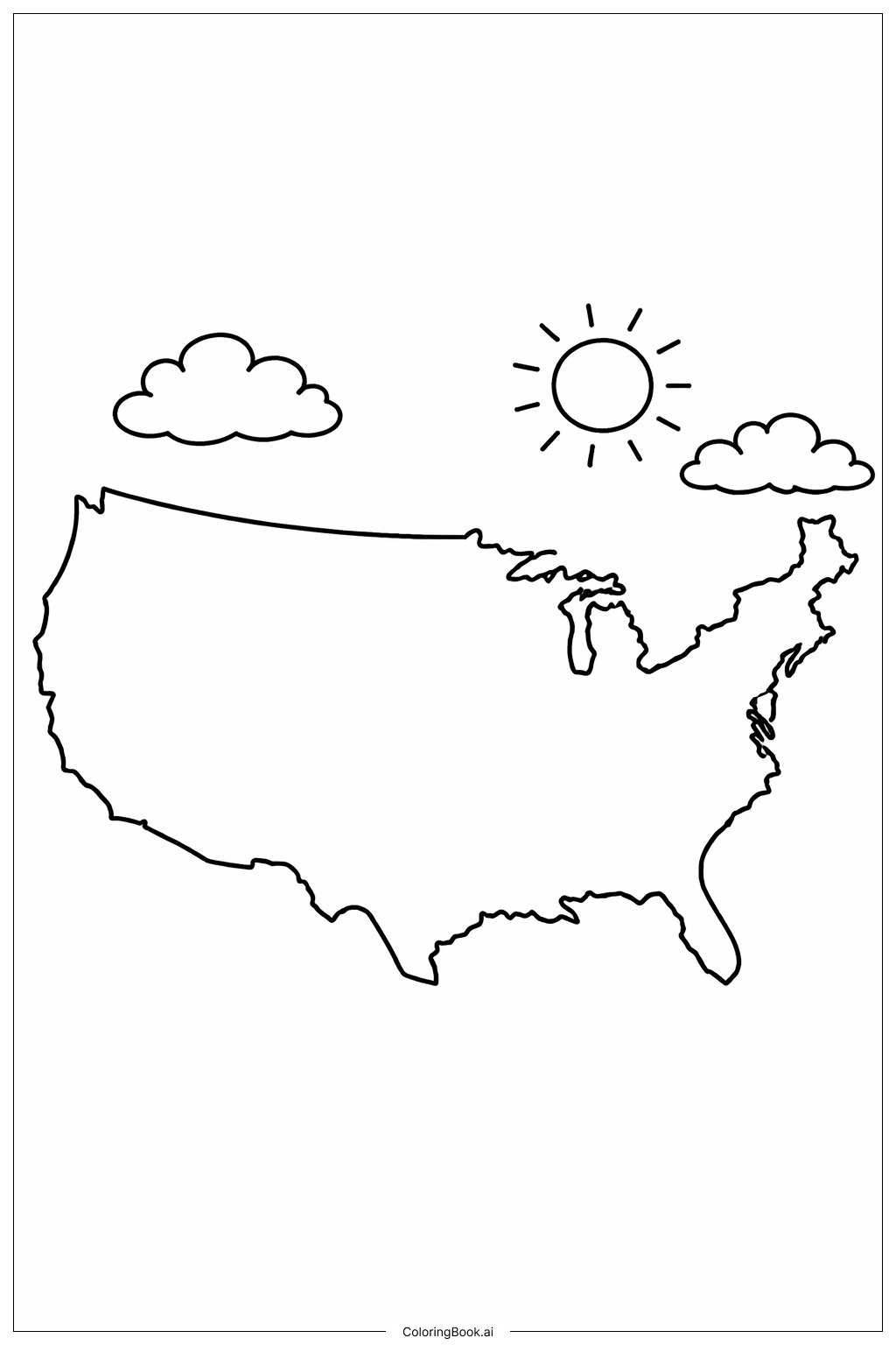  USA Map With Clouds Coloring Page 