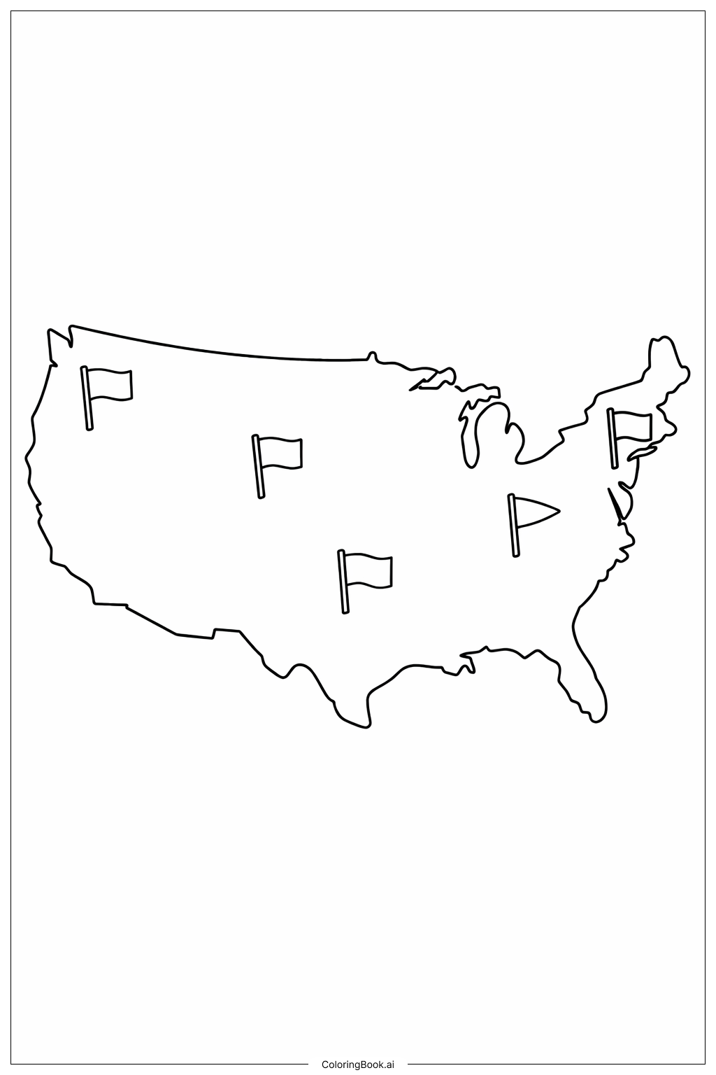  USA Map With Flags Coloring Page 