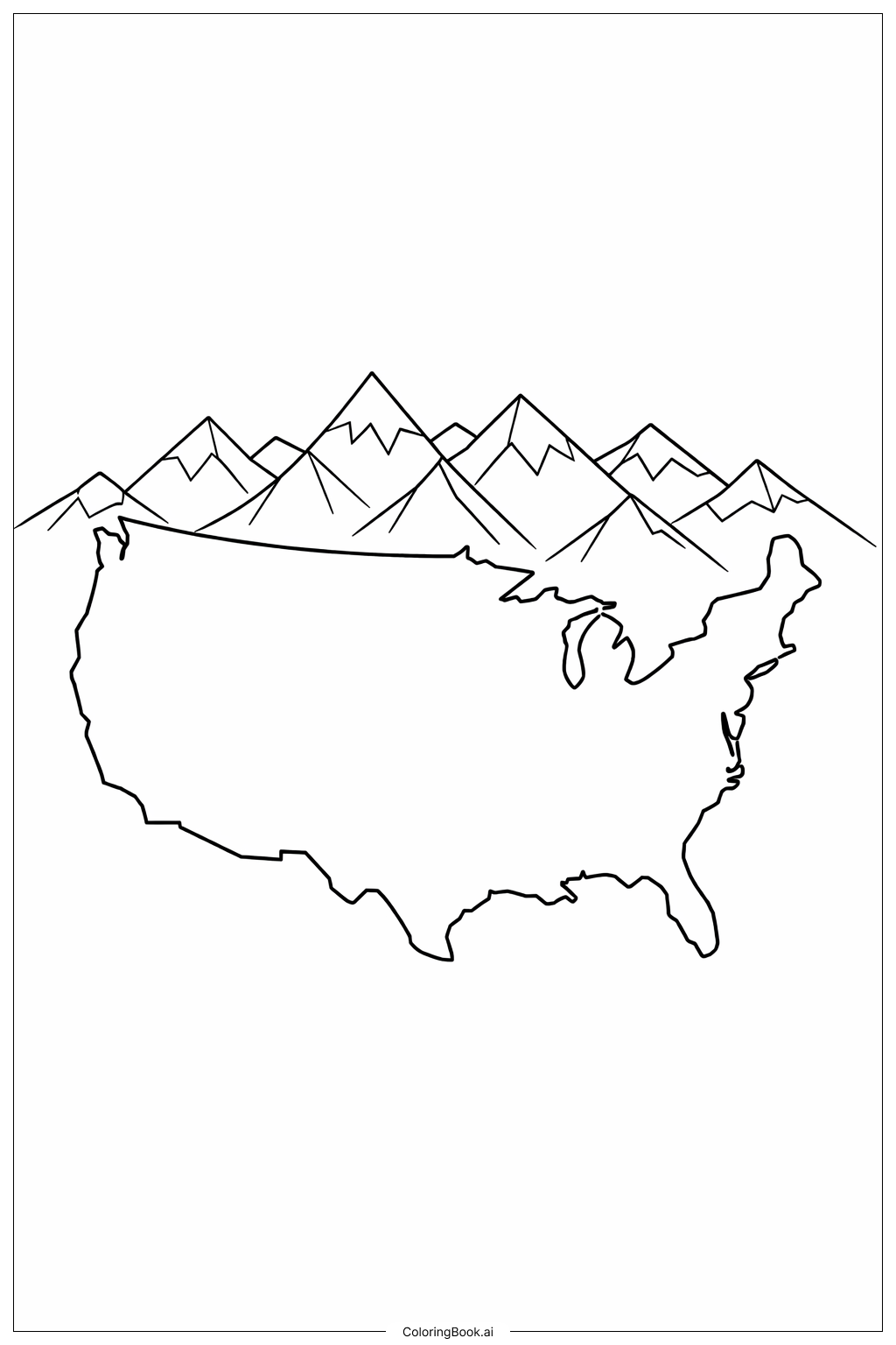  USA Map With Mountains Coloring Page 