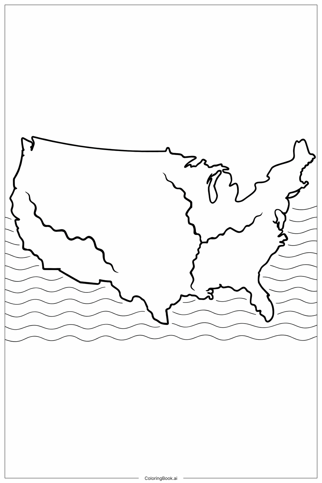  USA Map With Rivers Coloring Page 