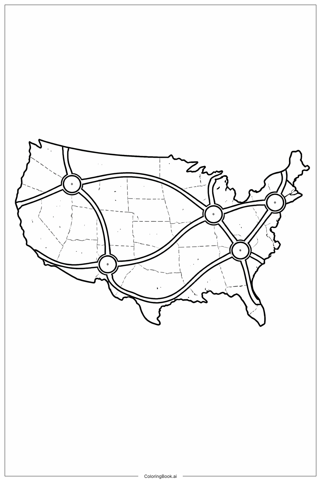  USA Map With Roads Coloring Page 