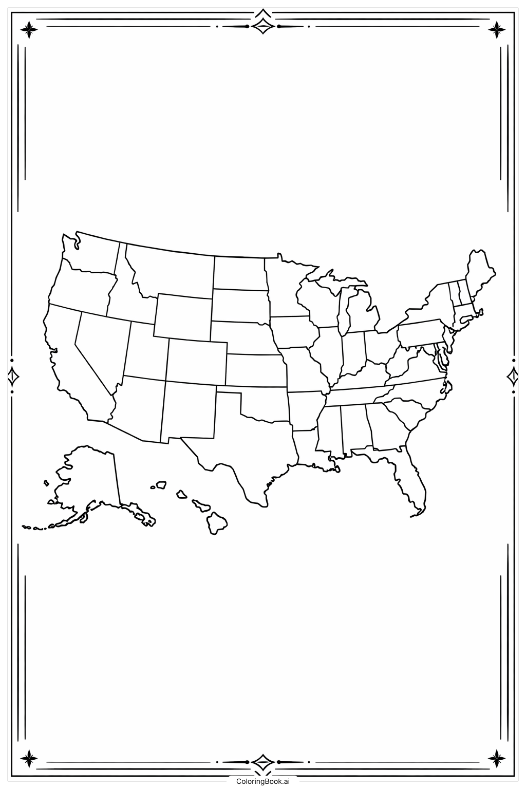 USA Map With Simple Borders
