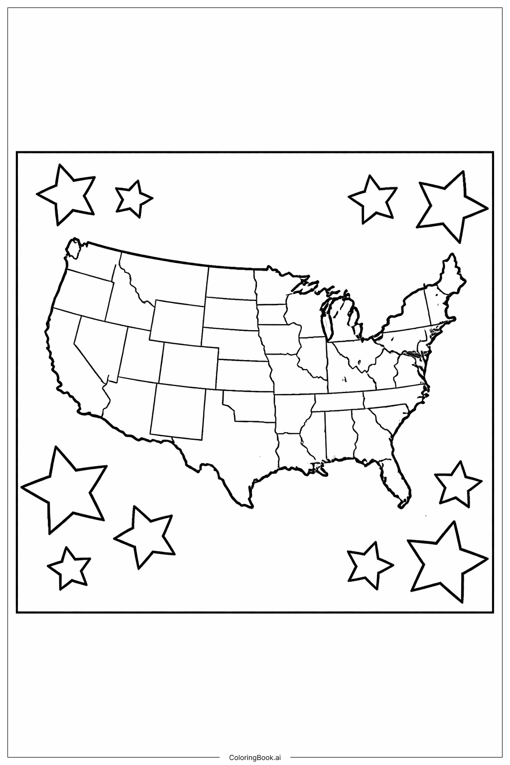  USA Map With Stars Coloring Page 