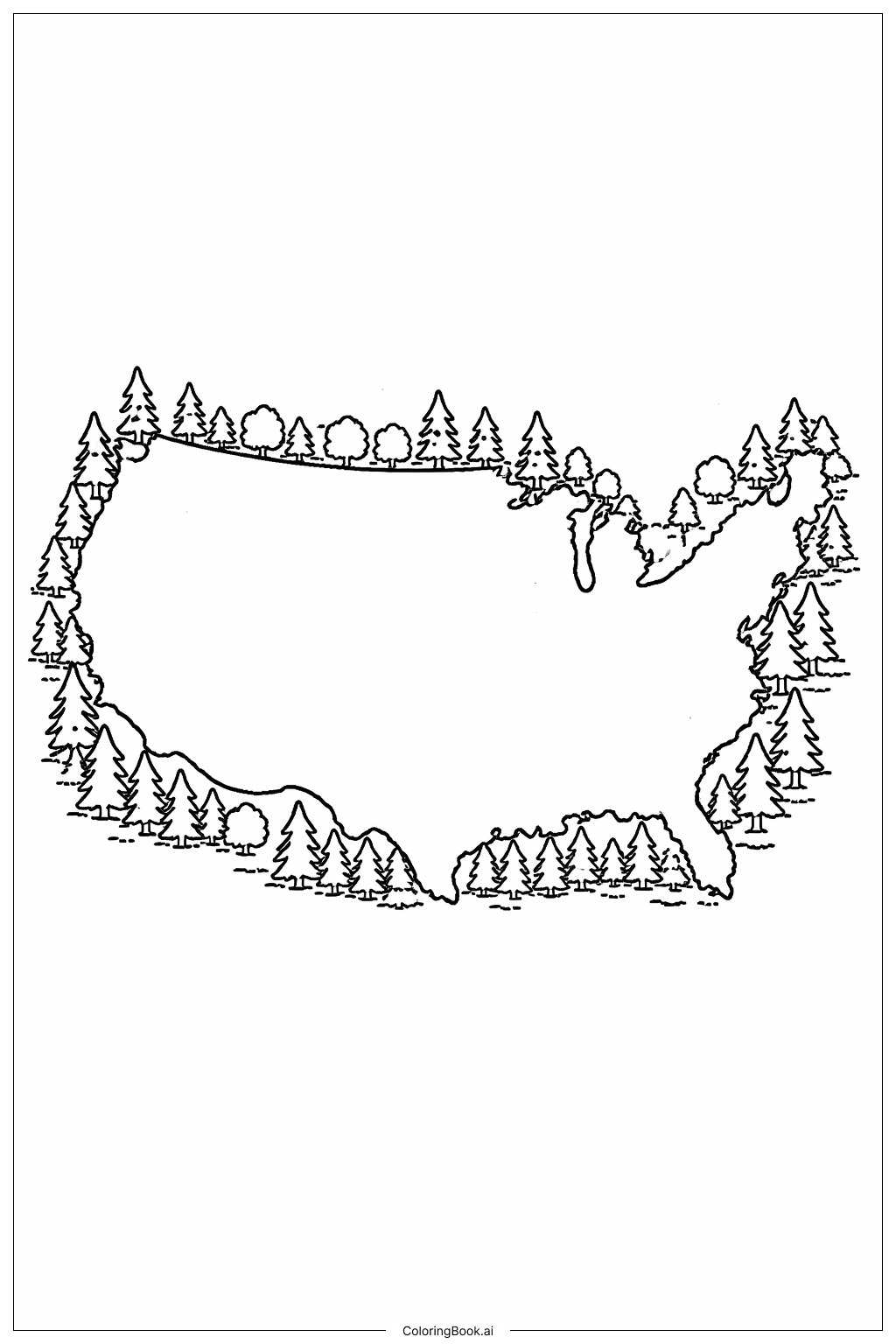  USA Map With Trees Coloring Page 