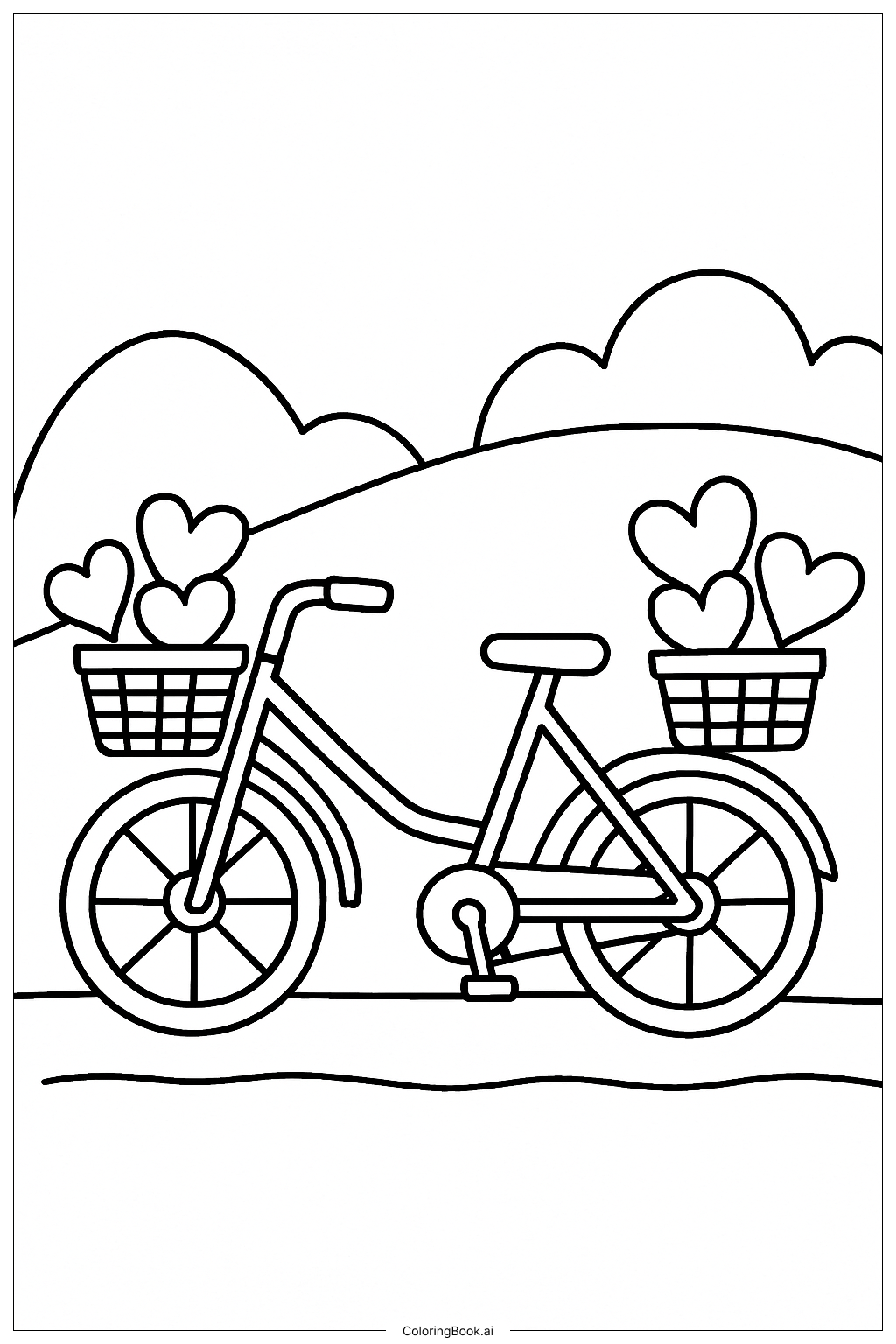  Valentine's Day Bicycle for Two Coloring Page 