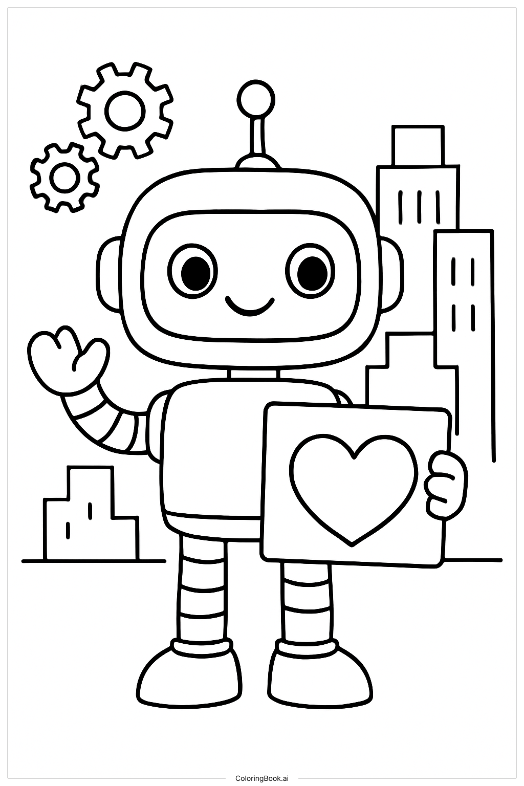  Valentine's Day Cute Robot with Heart Coloring Page 