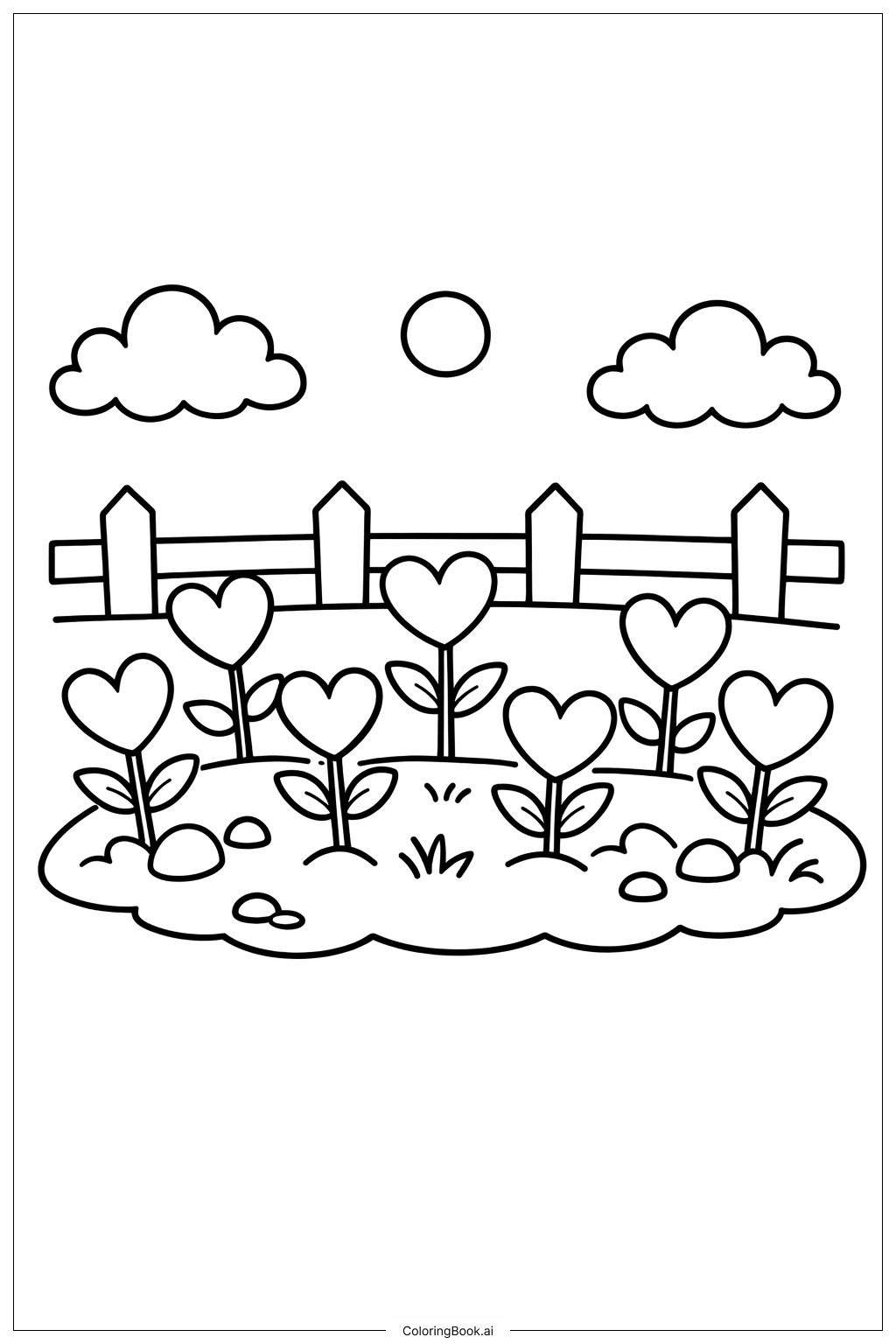  Page de coloriage Jardin de la Saint-Valentin avec des Fleurs 