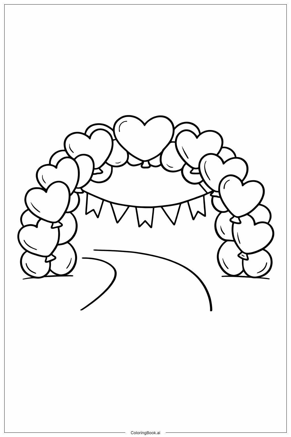  Valentine's Day Heart-Shaped Balloon Arch Coloring Page 