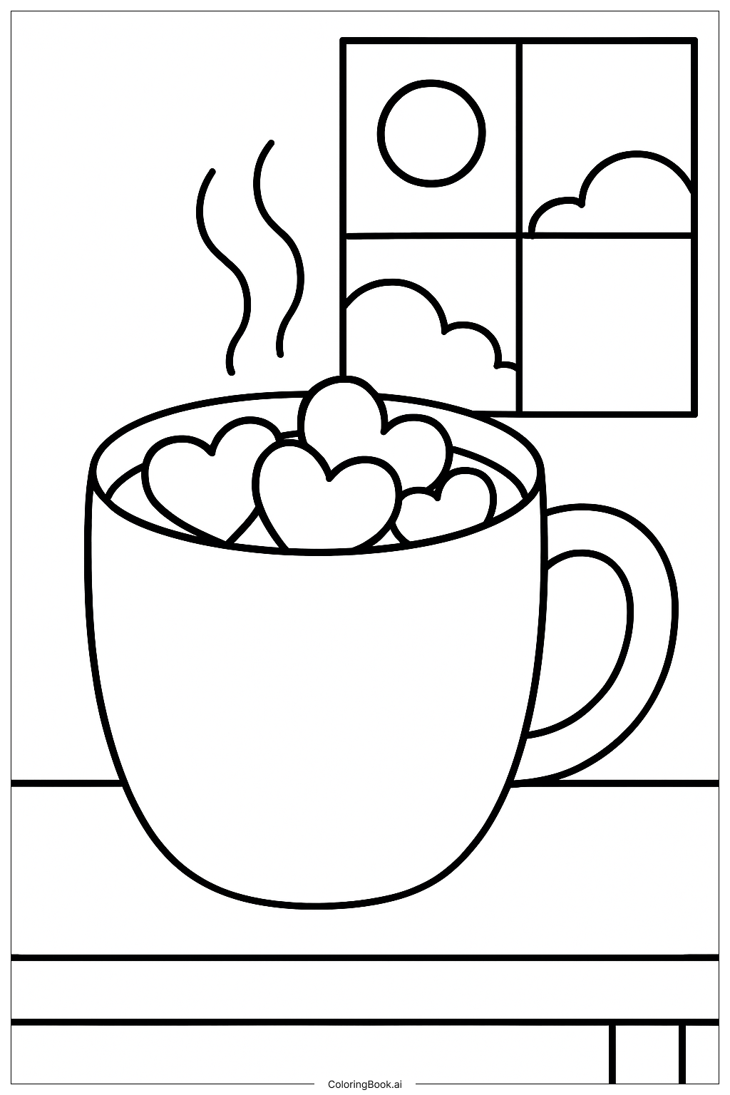  Page de coloriage Tasse de Chocolat Chaud pour la Saint-Valentin 