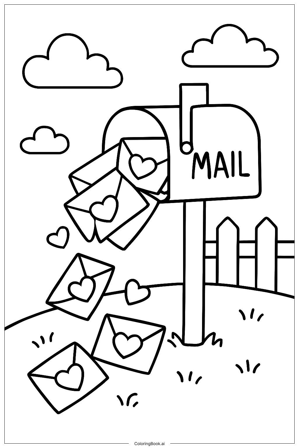  Valentine's Day Mailbox with Letters Coloring Page 