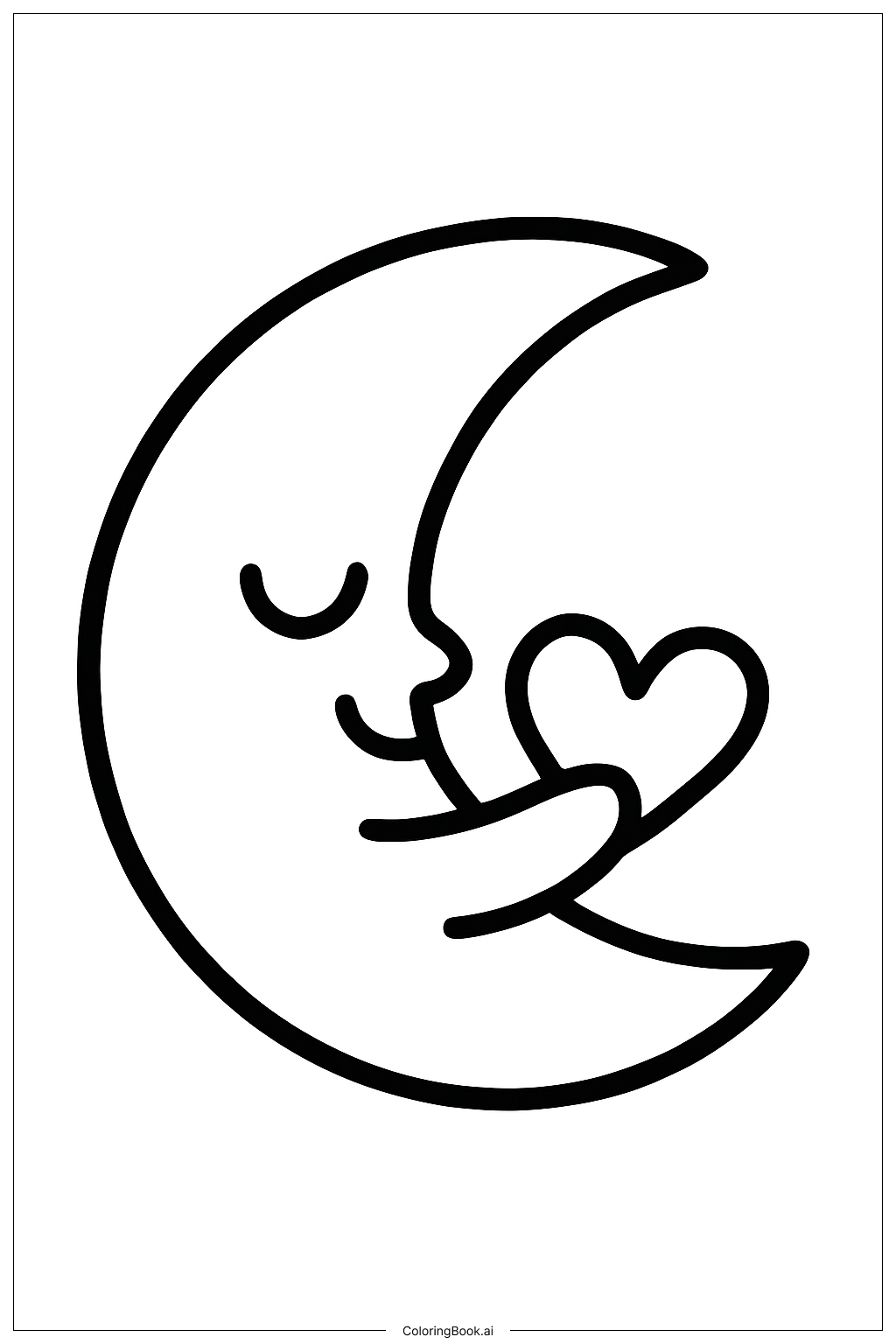  Valentine's Day Moon Heart Coloring Page 