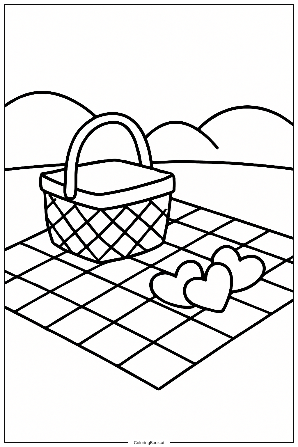  Valentine's Day Picnic with Hearts Coloring Page 