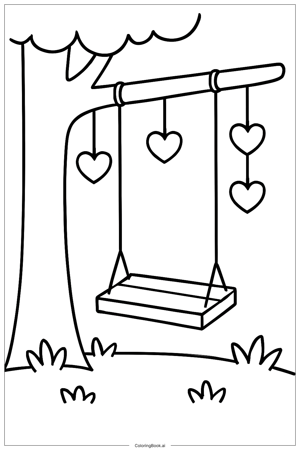  Page de coloriage Balançoire de la Saint-Valentin avec des cœurs 