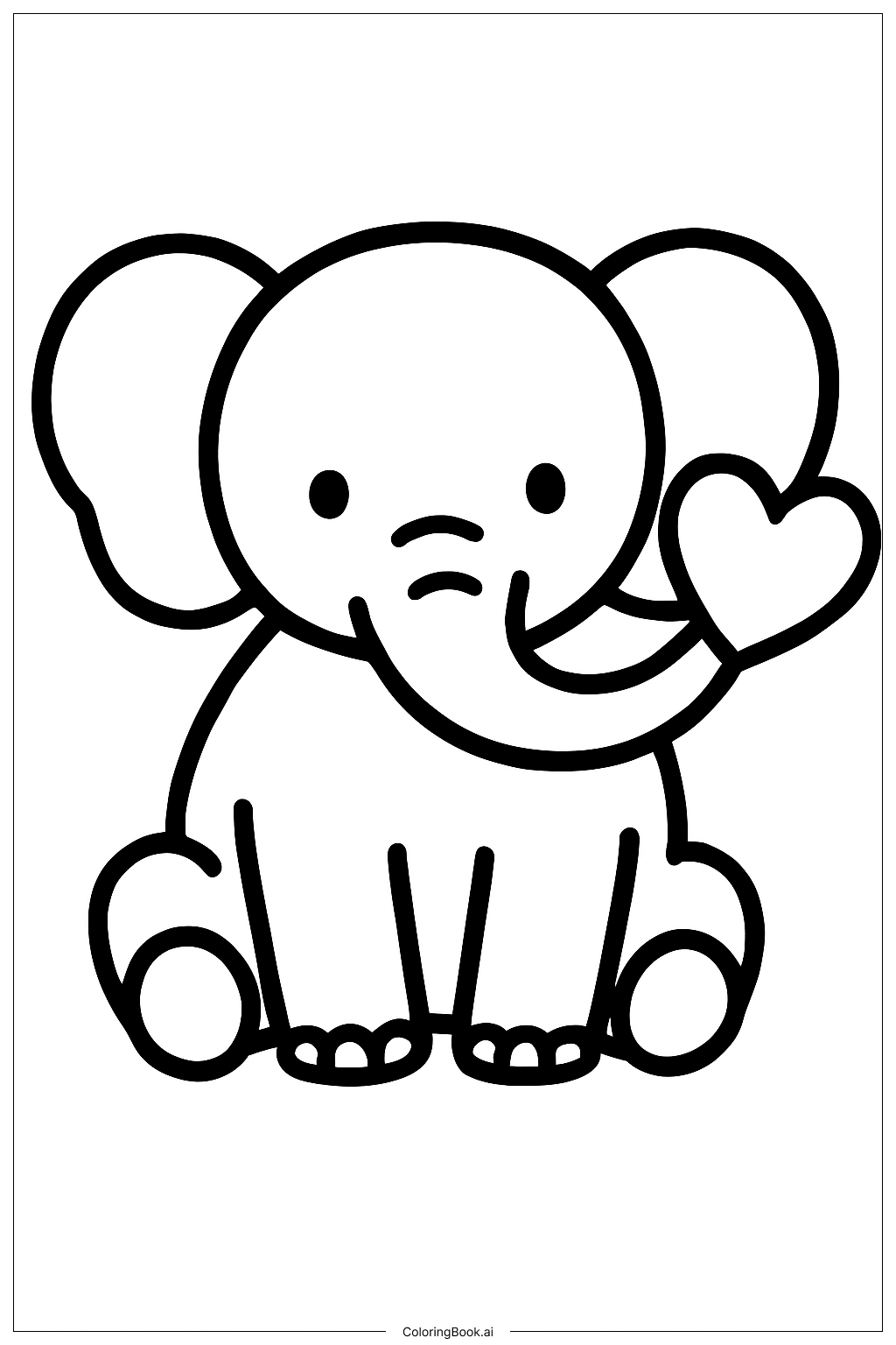  情人节宝宝大象和爱心填色页 