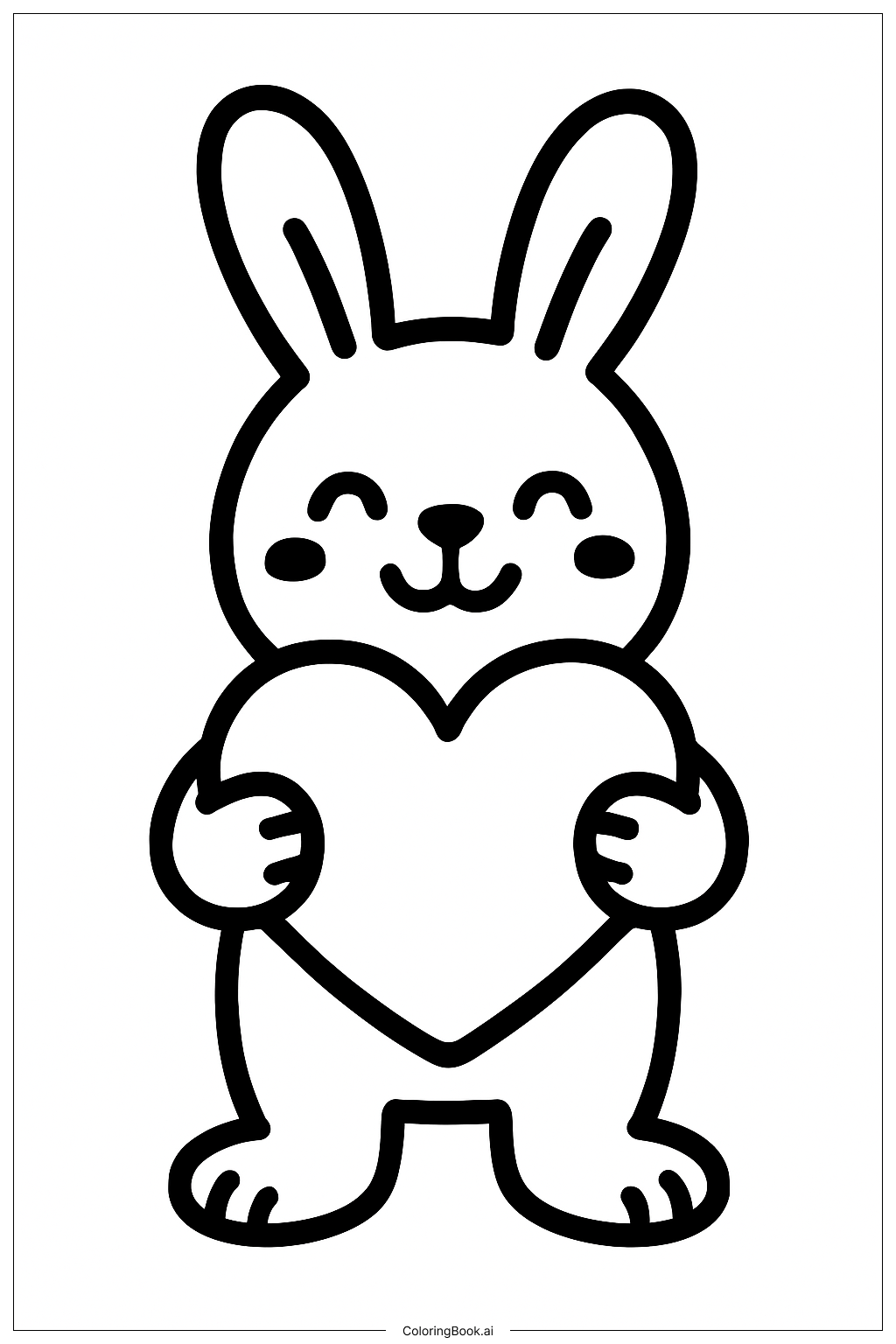 Valentines Bunny Holding Heart Coloring Page (Free PDF&PNG Printable)