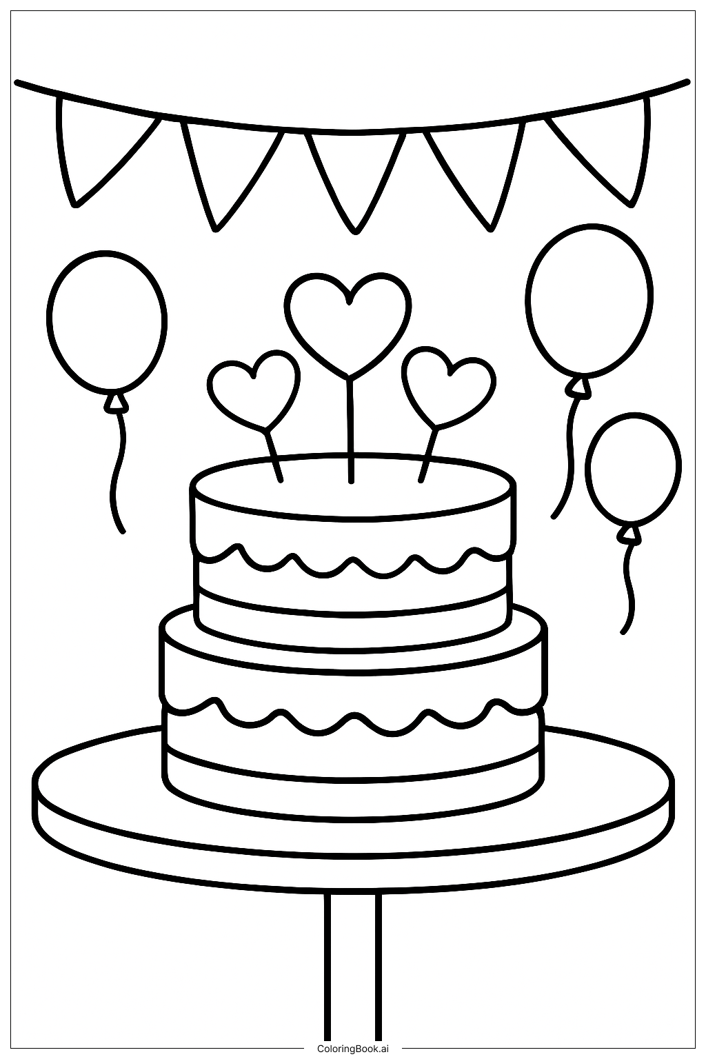  情人节心形蛋糕填色页 
