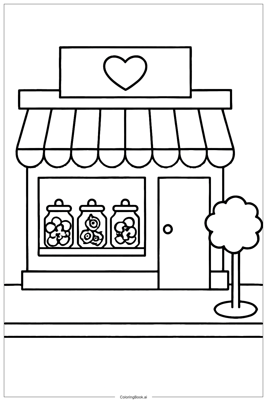 Valentines Candy Shop Front Coloring Page