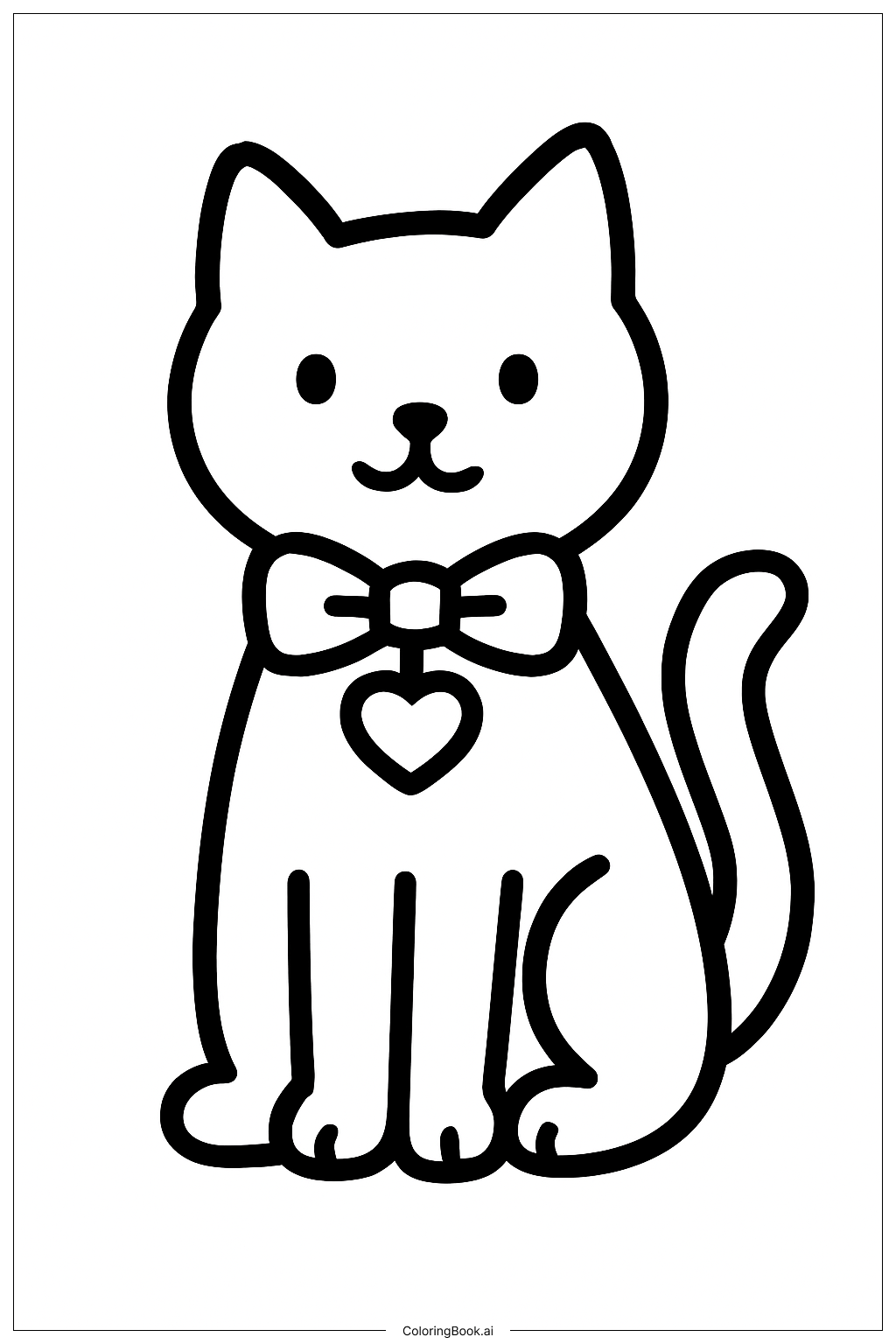  带蝴蝶结的情人节小猫填色页 