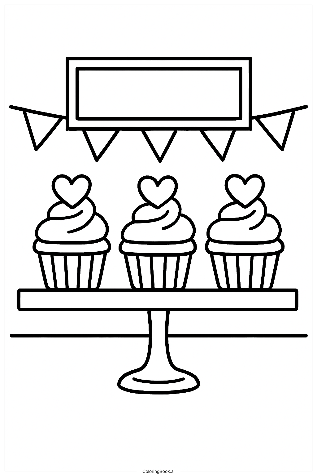  情人节心形纸杯蛋糕架填色页 