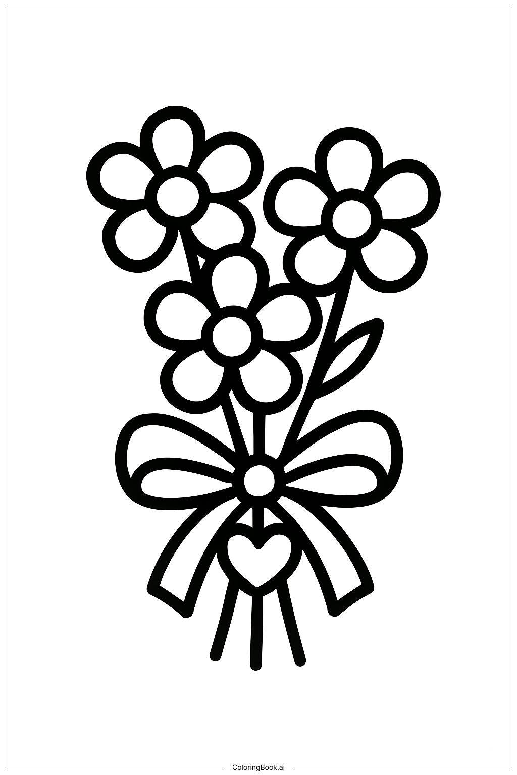  情人节花束简笔画填色页 