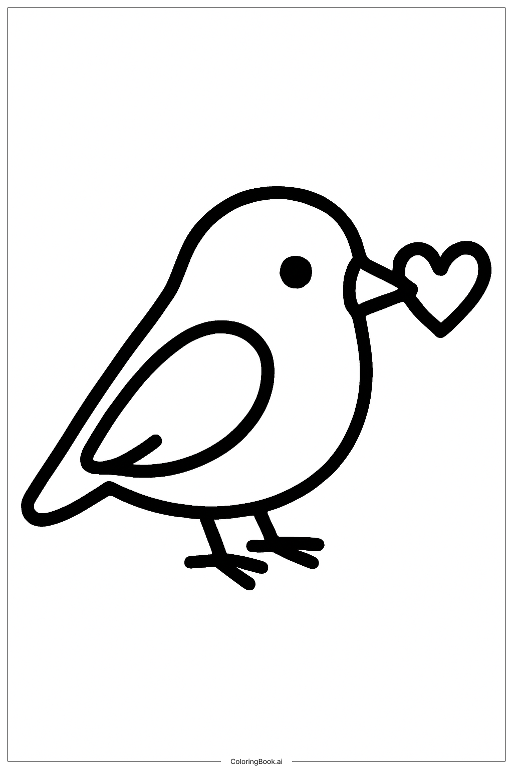  情人节小鸟叼着爱心填色页 