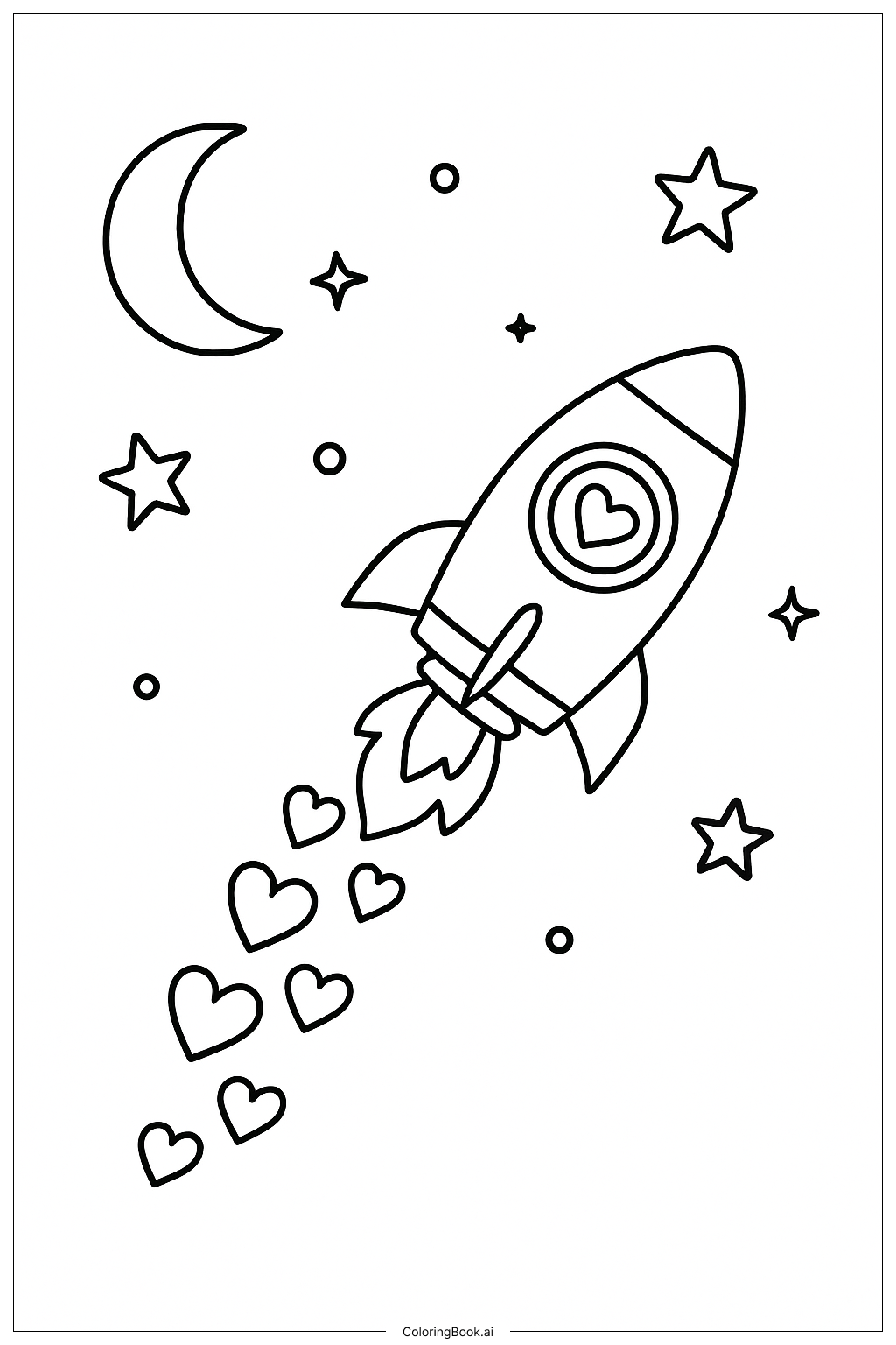  하트 꼬리의 발렌타인 로켓 색칠공부 페이지 