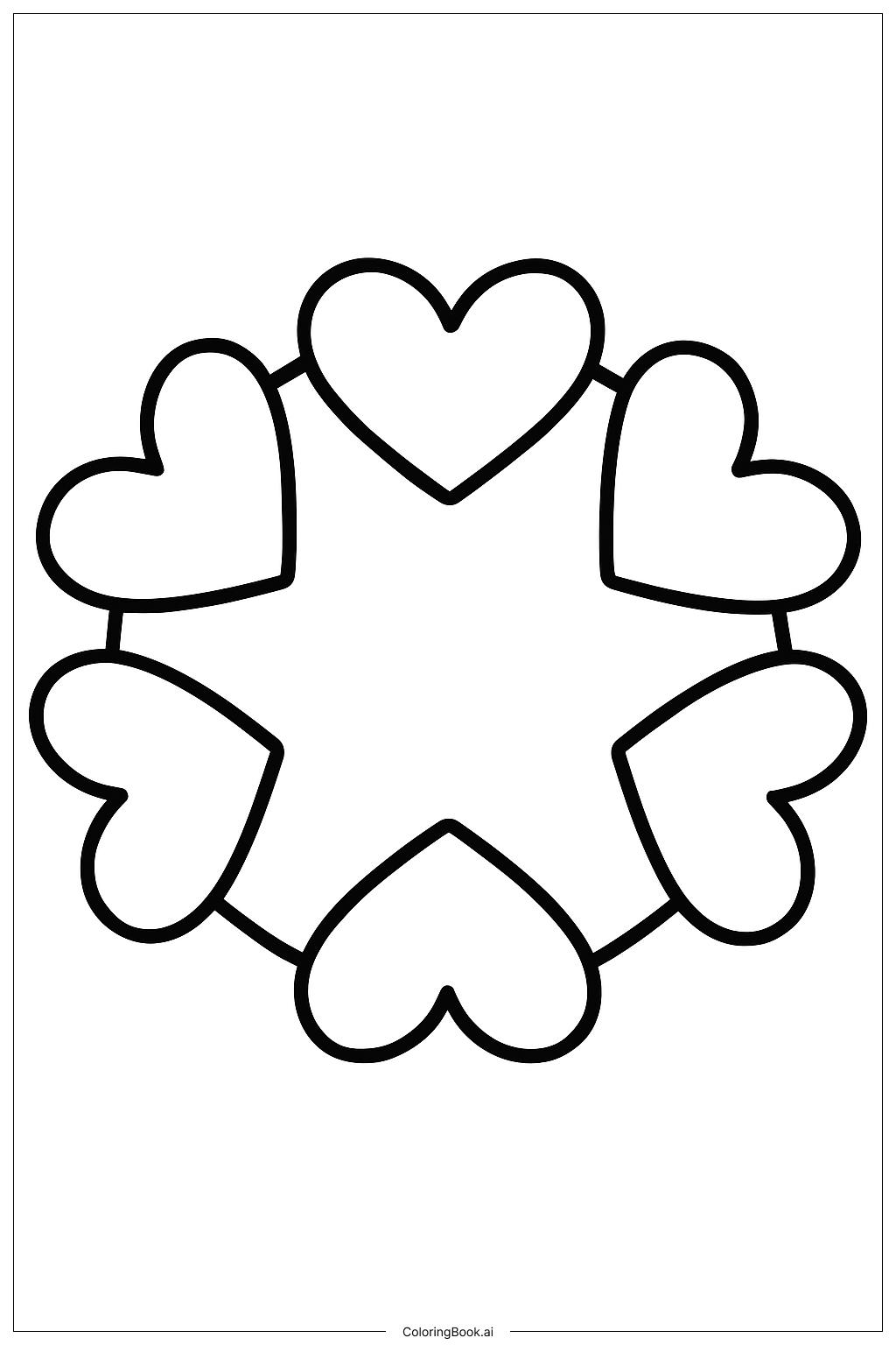  情人节简易心形花环填色页 