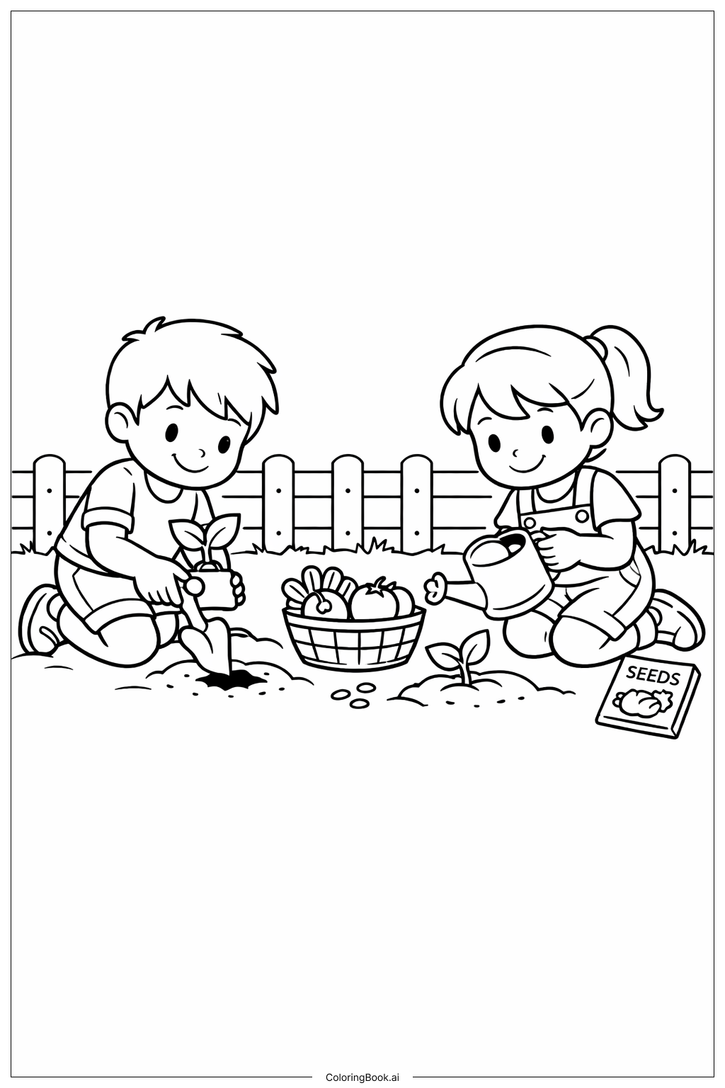 儿童蔬菜园艺填色页