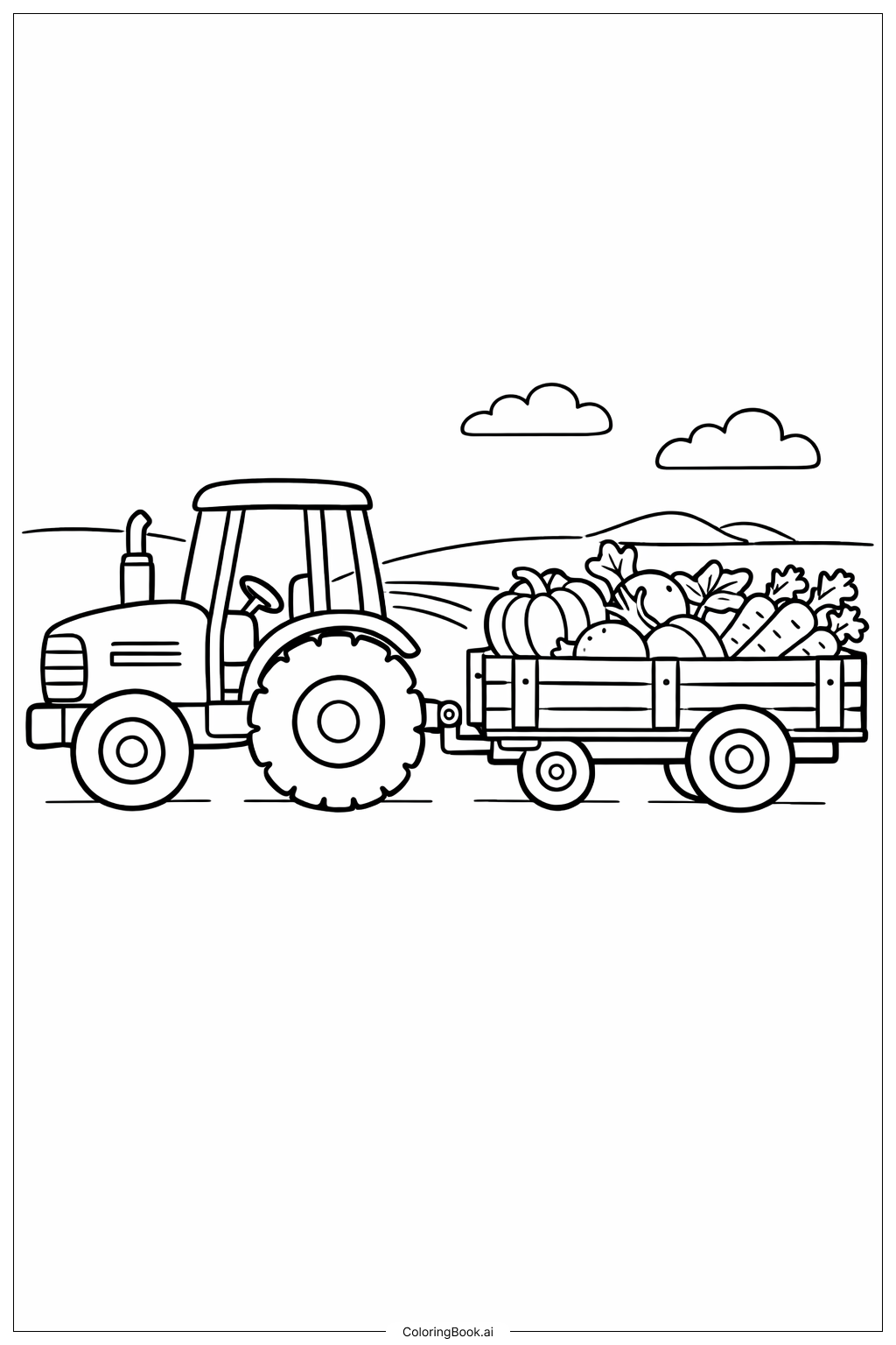 野菜農家のトラクターの塗り絵ページ