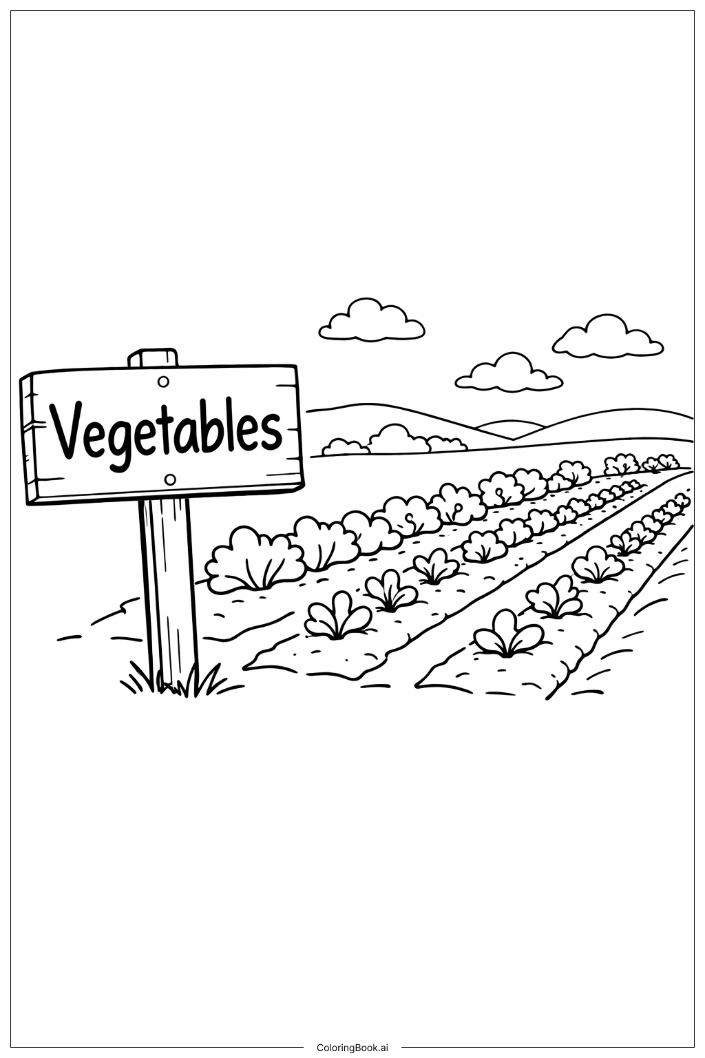 野菜の庭の看板の塗り絵ページ