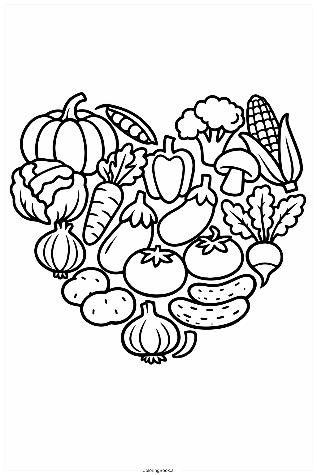  蔬菜心形图填色页 