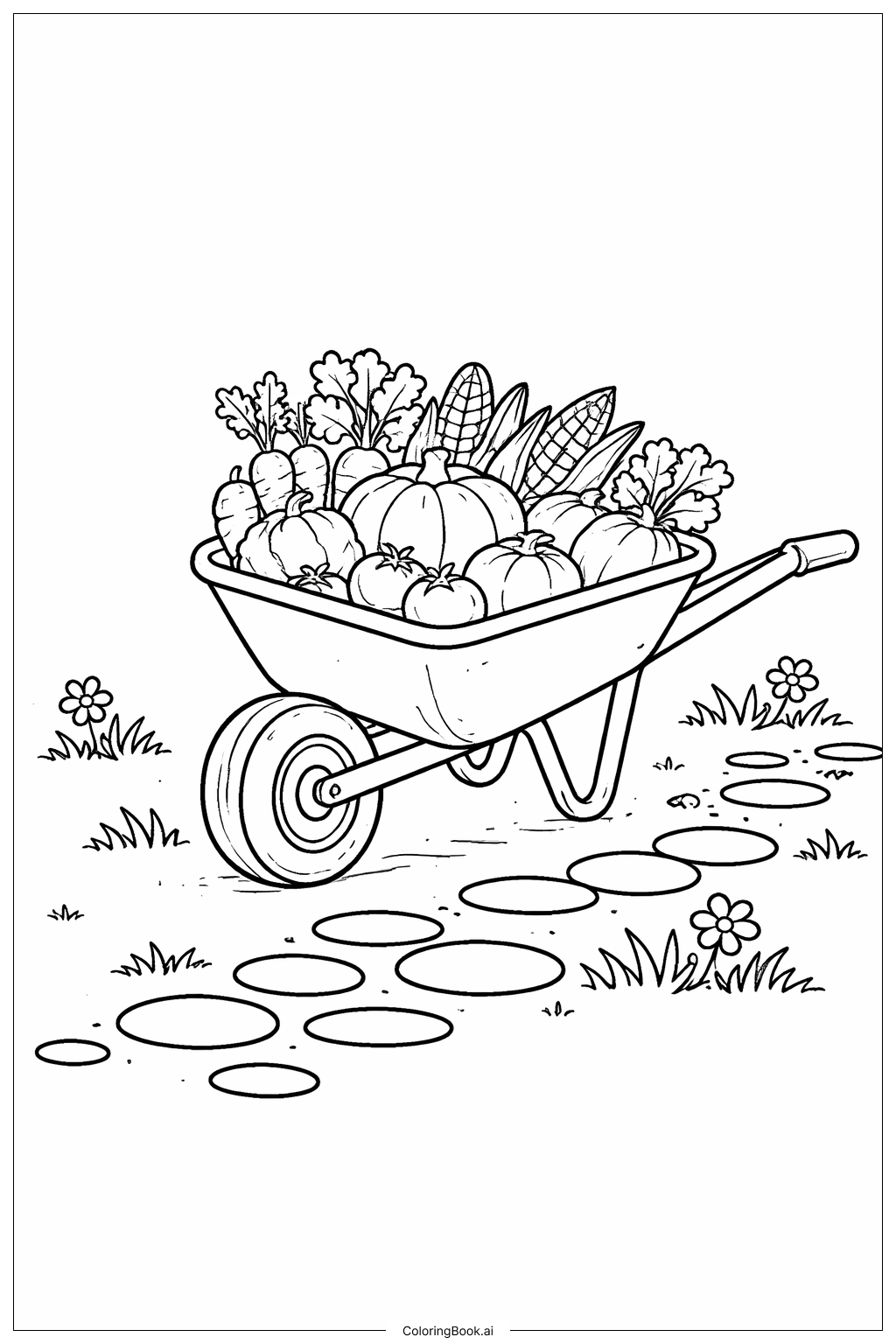  Trang tô màu Rau củ trong Xe cút kít 