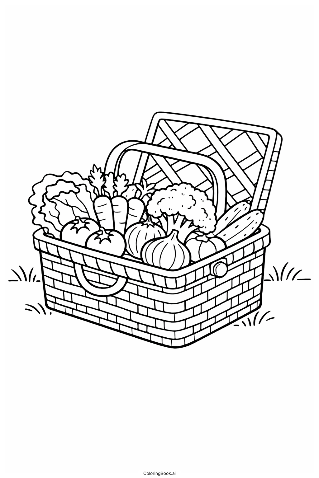 野菜のピクニックバスケットの塗り絵ページ